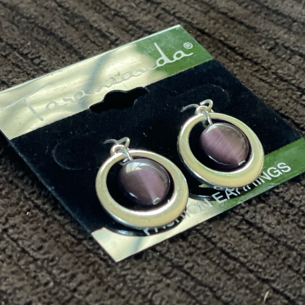 Silver and Purple Hoop Dangle Earrings — Taramanda - Picture 11 of 11